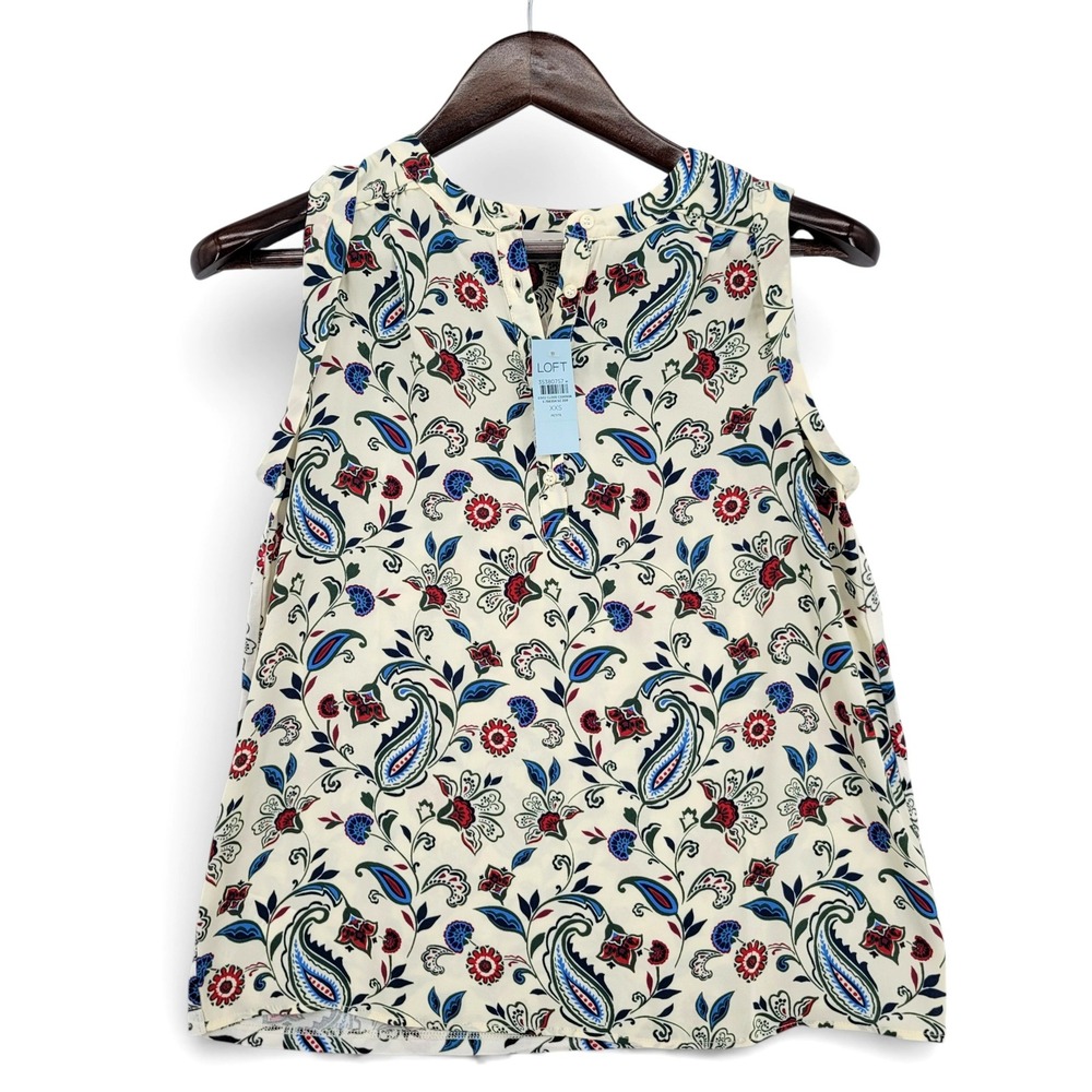 LOFT Womens XXSP Peplum Top Rayon Ivory Paisley Boho Sleeveless‎
